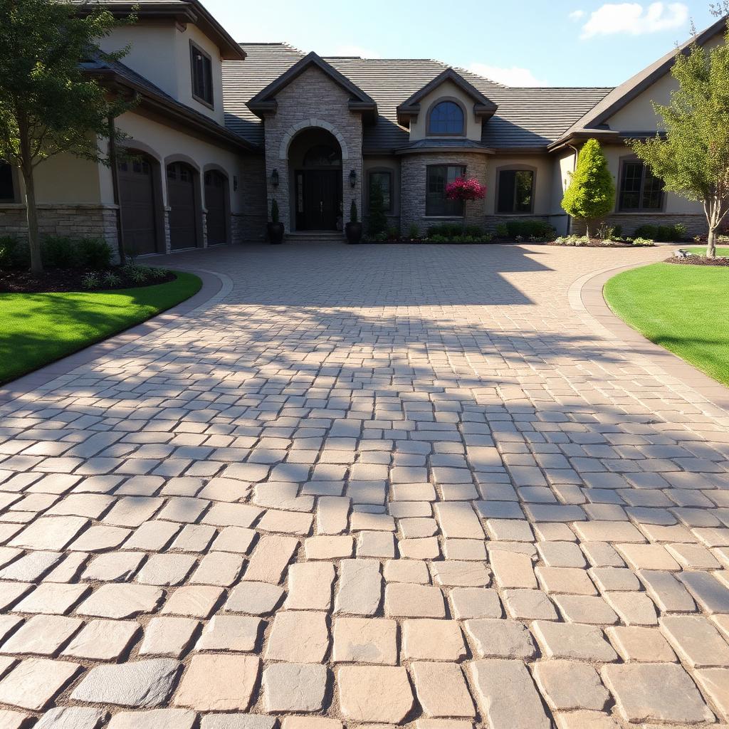 Finished stamped concrete driveway in front of a Utah home
