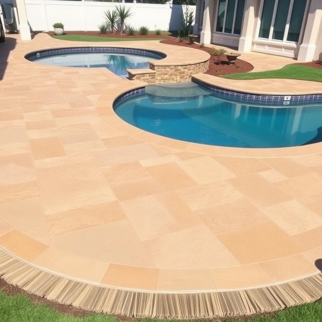 Finished decorative concrete pool deck installed by A&E in Utah