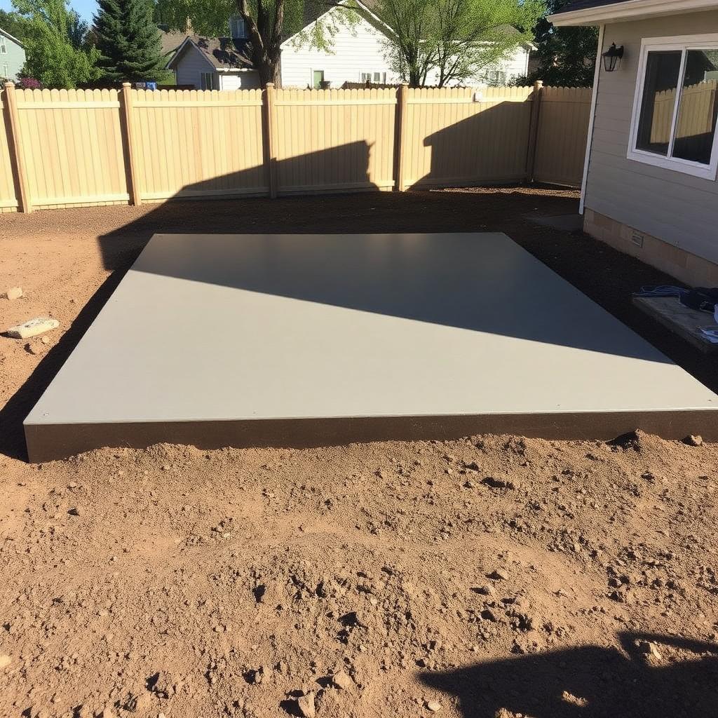 Finished concrete slab foundation in a Utah backyard