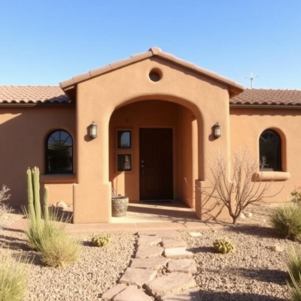 Custom Southwest casita guest cottage with stucco exterior and covered portal in Utah