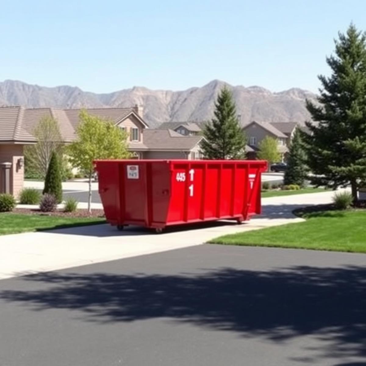 Roll-off dumpster on a Utah residential driveway