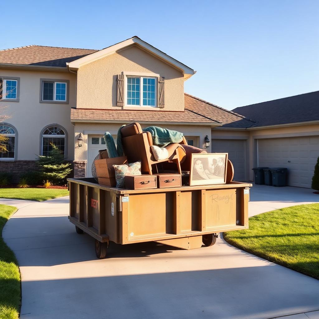 Residential dumpster on a Utah home driveway