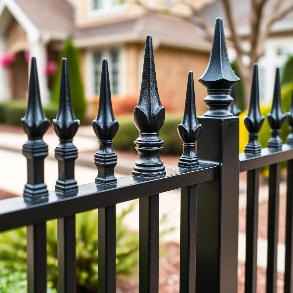 Black ornamental aluminum fence with spear tops at a Utah residential property