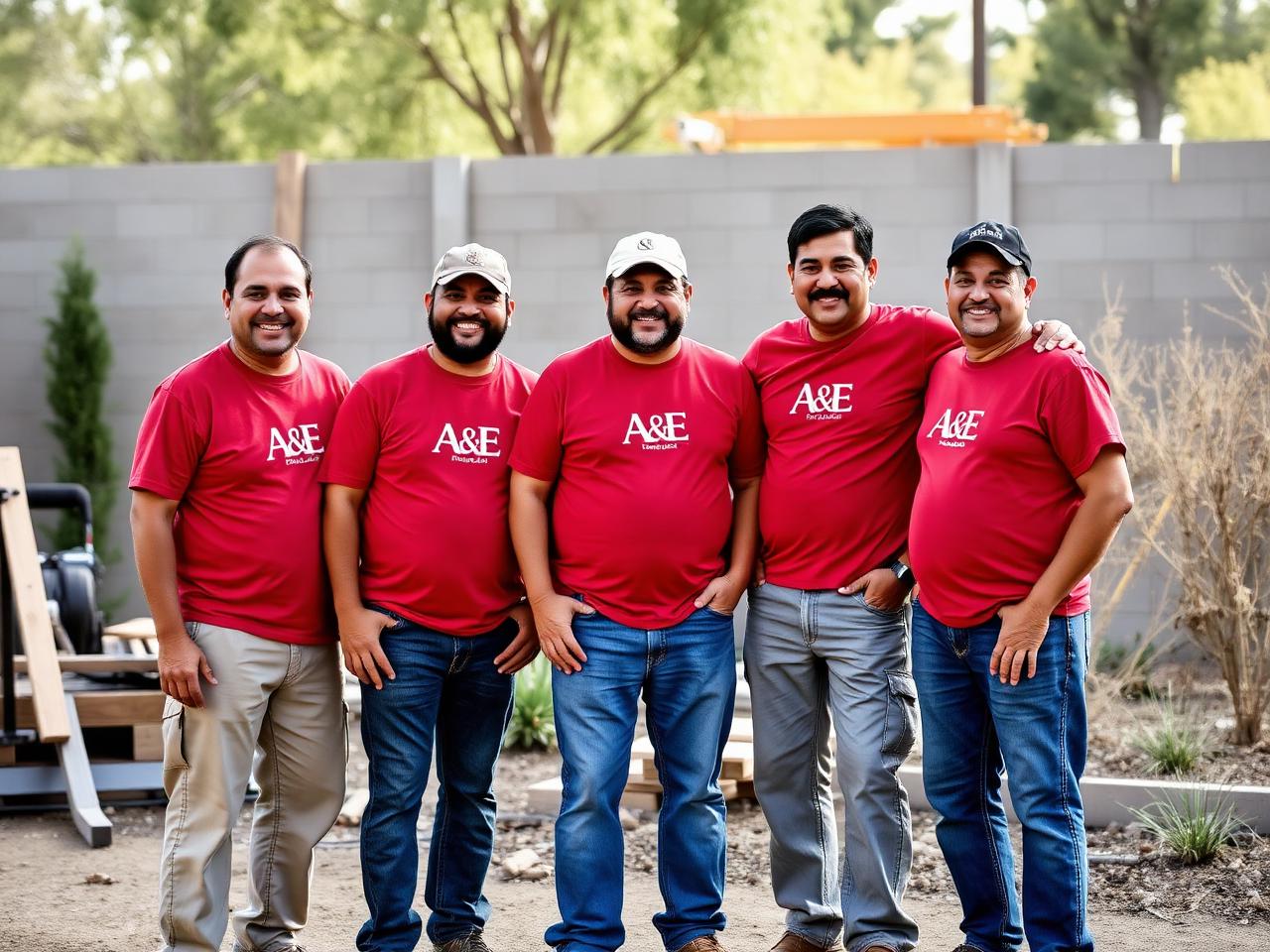 A&E Hardscape & Construction crew in branded red shirts on a Utah jobsite