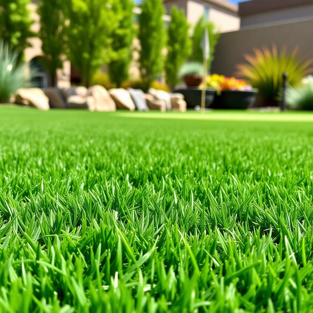 Premium green artificial turf in a Utah backyard