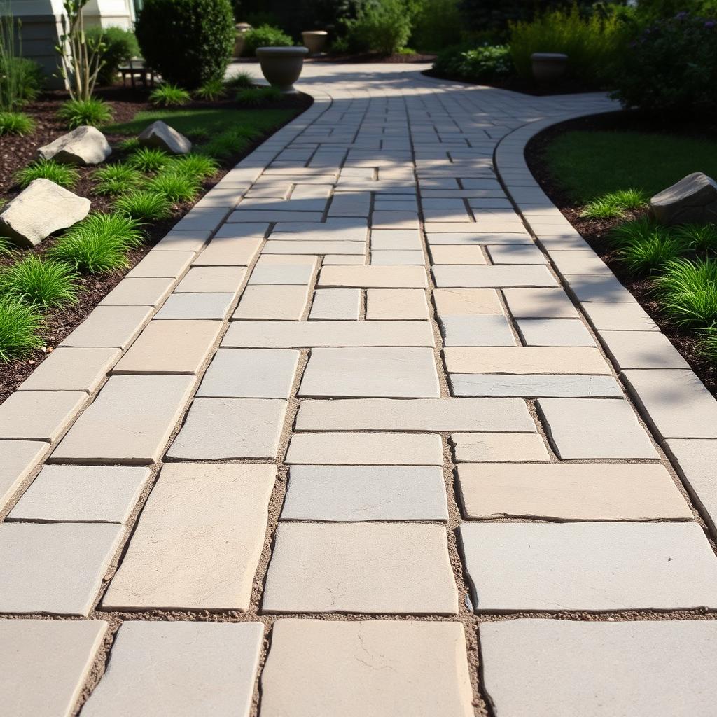 Finished paver walkway with detailed pattern in a Utah landscape
