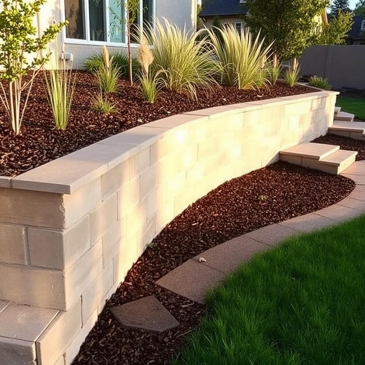 Tiered residential retaining wall with landscaped terraces in Utah